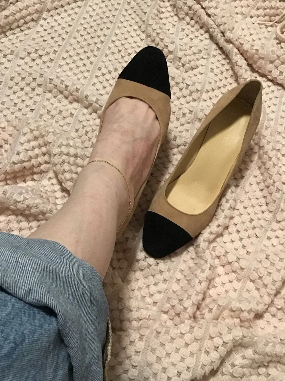 Ivanka Trump Two-Tone Suede Block Heel Pumps - Beige and Black